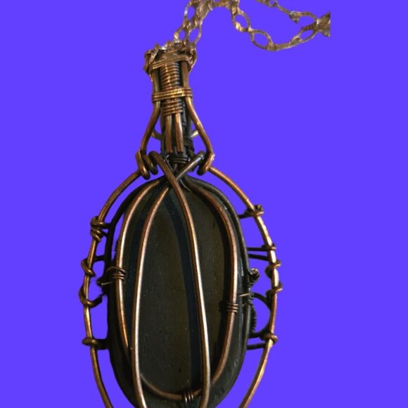 Large Black Tourmaline wire wrapped in copper w evil eye & crystal - Picture 4 of 5
